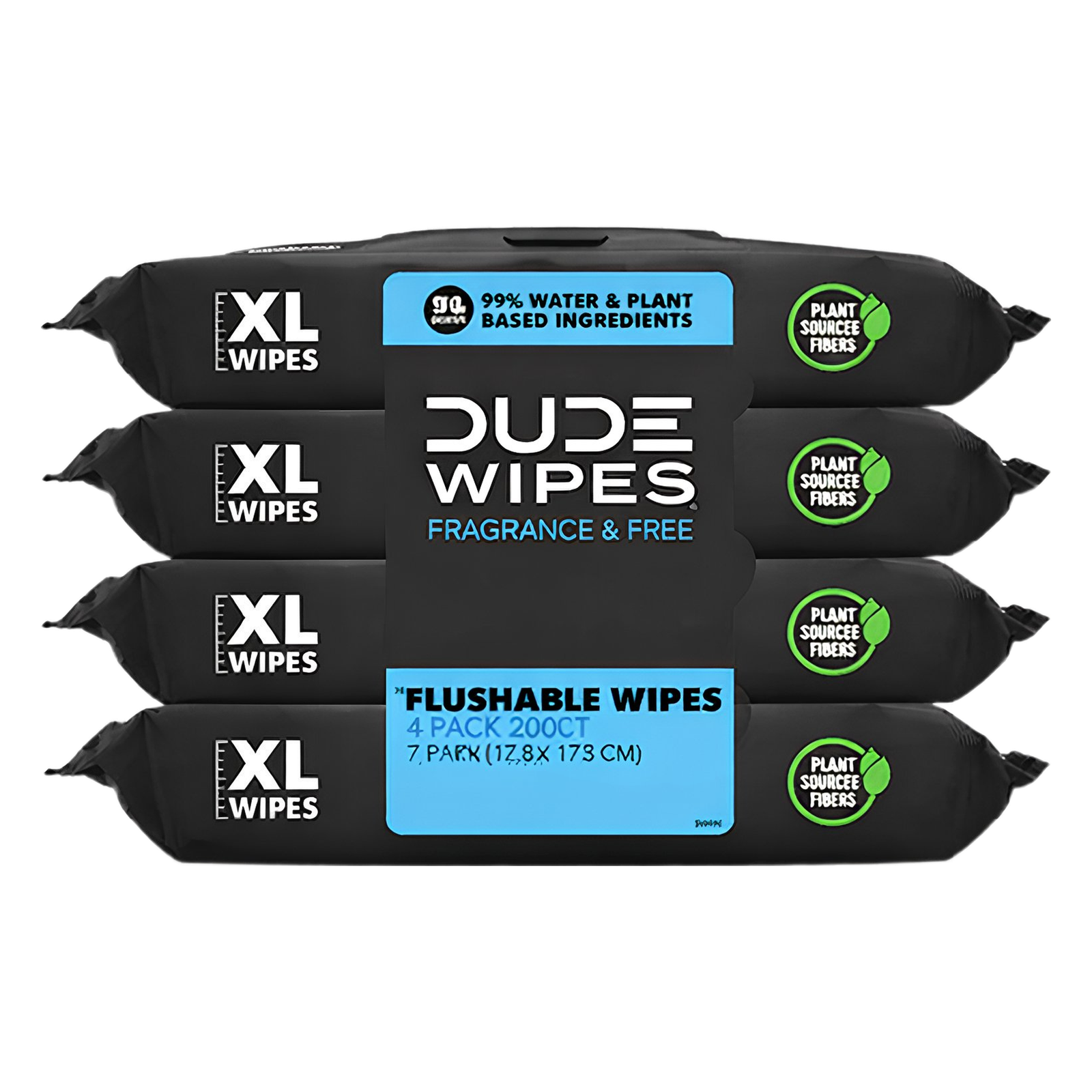Dude Wipes XL Fragrance Free Flushable, 50 count, 4 pack (200 wipes)